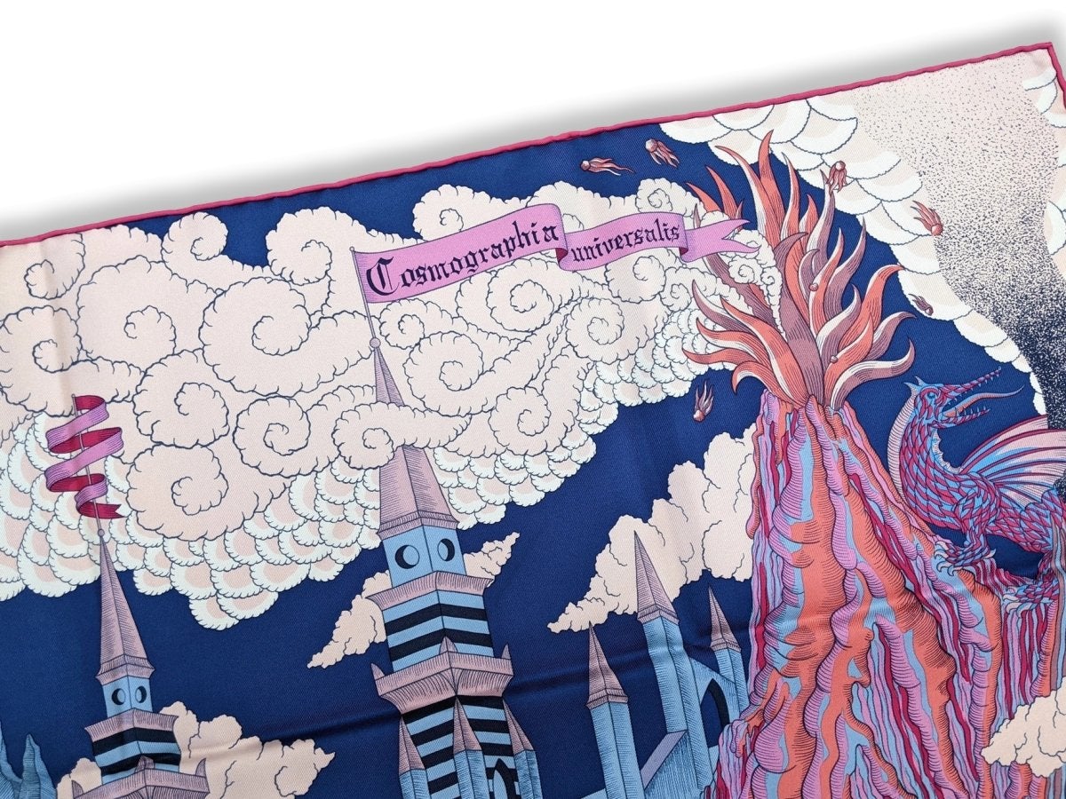 Hermes Bleu Jeans/Rose Vif/Marine Cosmographia Universalis by Jan Bajtlik Twill scarf, Box_