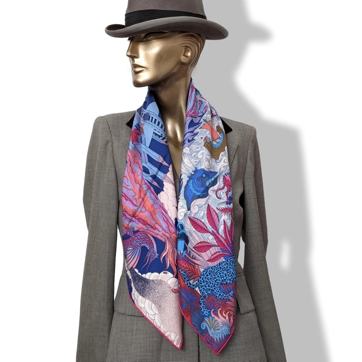 Hermes Bleu Jeans/Rose Vif/Marine Cosmographia Universalis by Jan Bajtlik Twill scarf, Box_