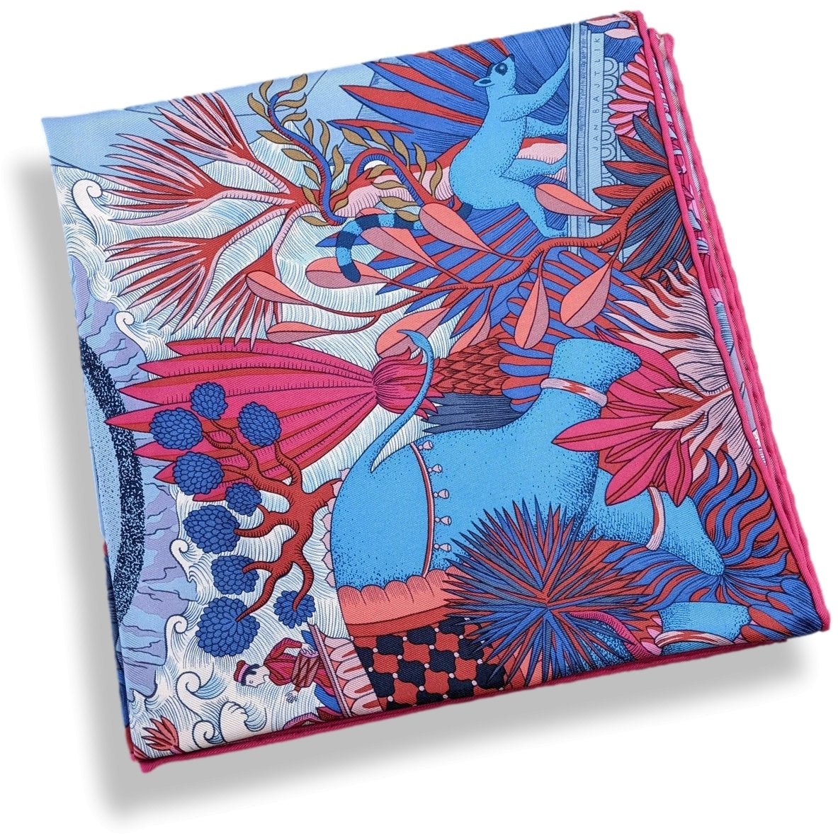 Hermes Bleu Jeans/Rose Vif/Marine Cosmographia Universalis by Jan Bajtlik Twill scarf, Box_