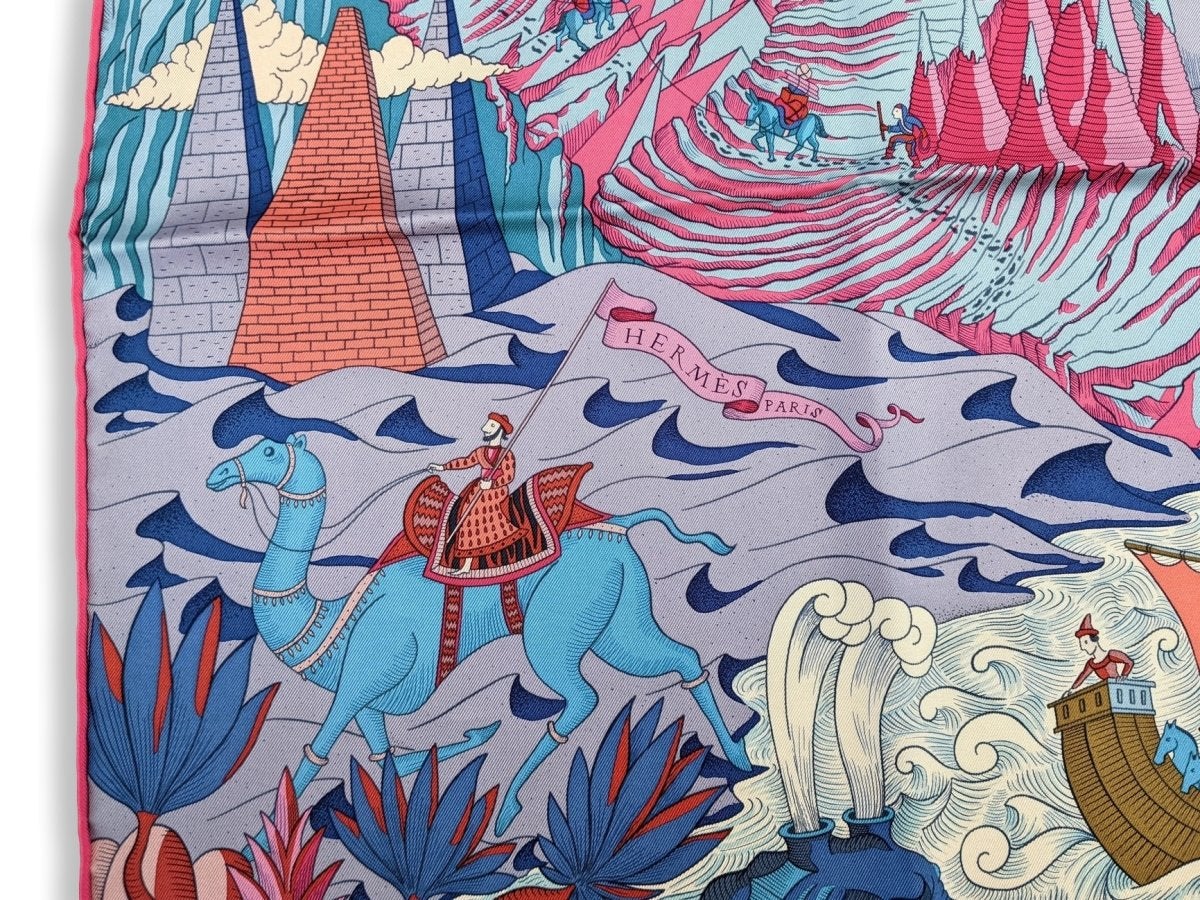 Hermes Bleu Jeans/Rose Vif/Marine Cosmographia Universalis by Jan Bajtlik Twill scarf, Box_