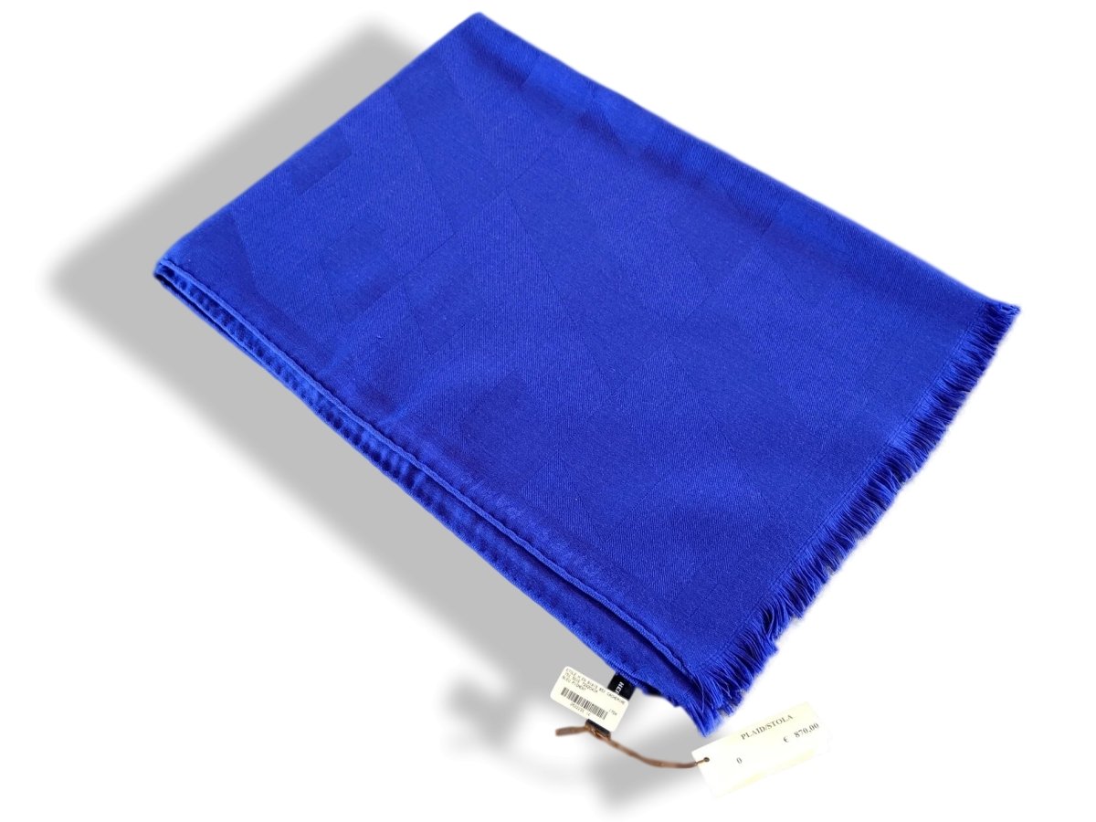 Hermes Bleu Pigment Fringed Etole H EN BIAIS 85% Cashmere 72 x 204 cm, BNWT!