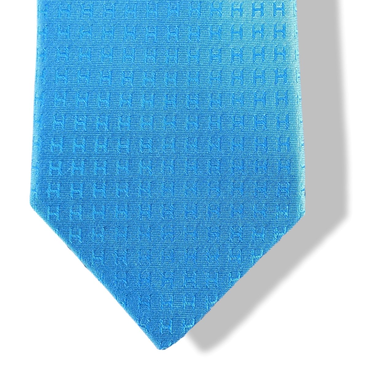 Hermes Bleu-Turquoise FACONNEE H Jacquard Twill Silk Tie 9 cm
