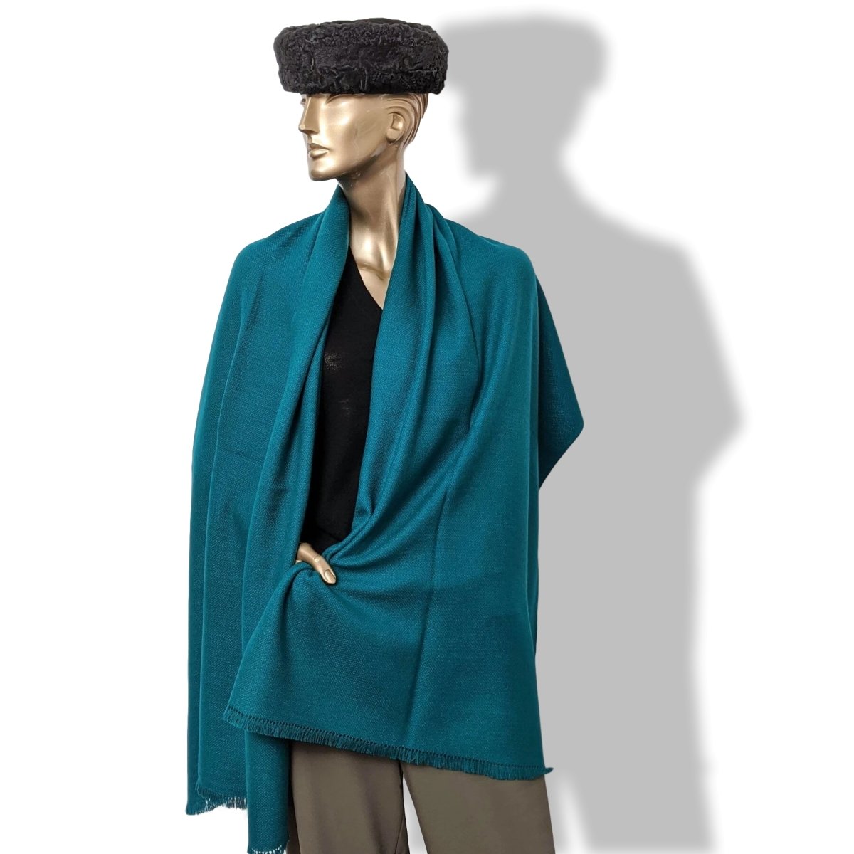 Hermes Bleu-Vert Canard Fringed 100% Cashmere ETOLE CRAFT Muffler Hand Woven in Nepal 70 x 200 cm, BNWT!