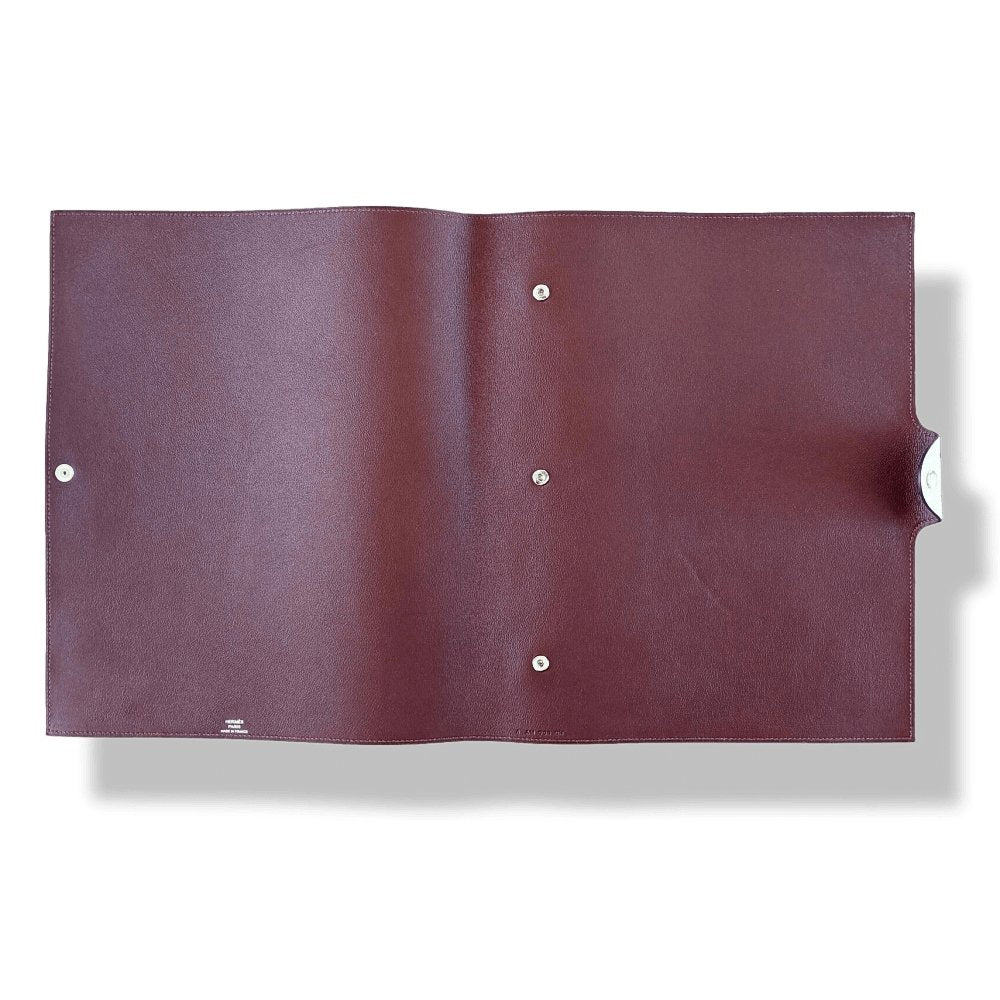 Hermes Bleu Zephir/Bordeaux Swift Calfskin ULYSSE GM NoteBook Cover, NWTIB!