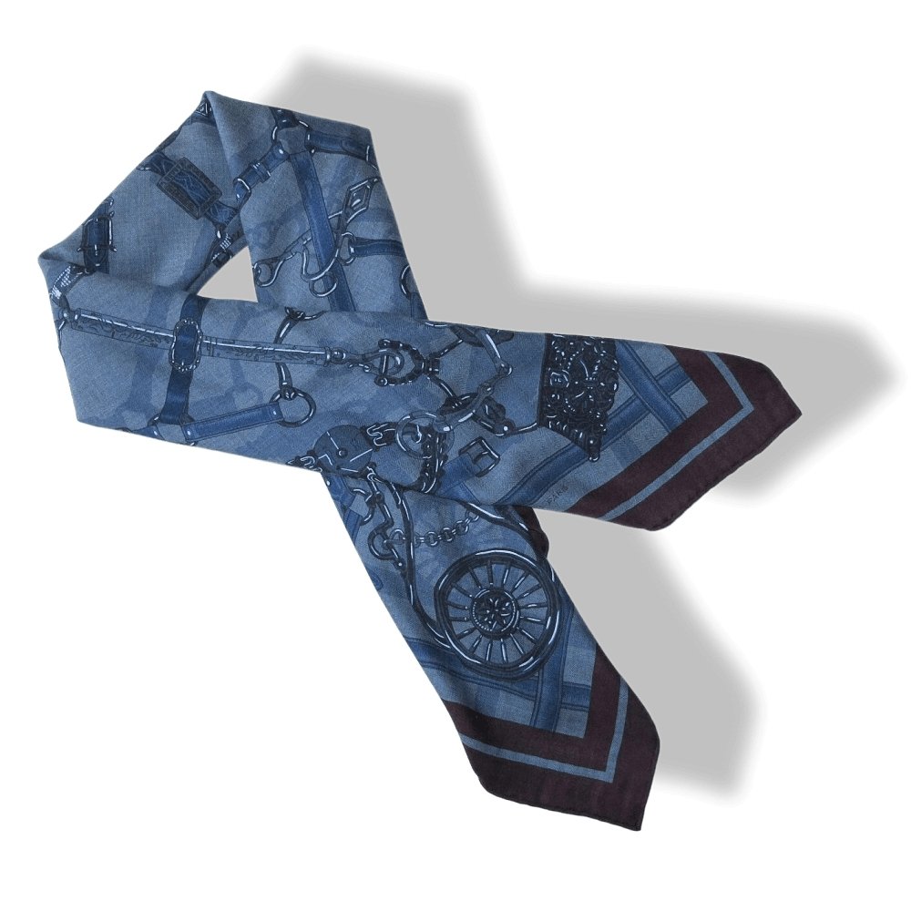 Hermes Blue Burgundy Flamboyant Web by Daiske Nomura Unisex Cashmere 100 cm, Mint! - poupishop