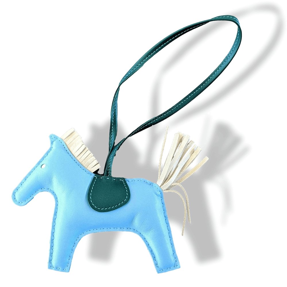 Hermes Blue Celeste/Craie/Malachite Lamb Milo RODEO MM Horse Bag Charm  BNIB!