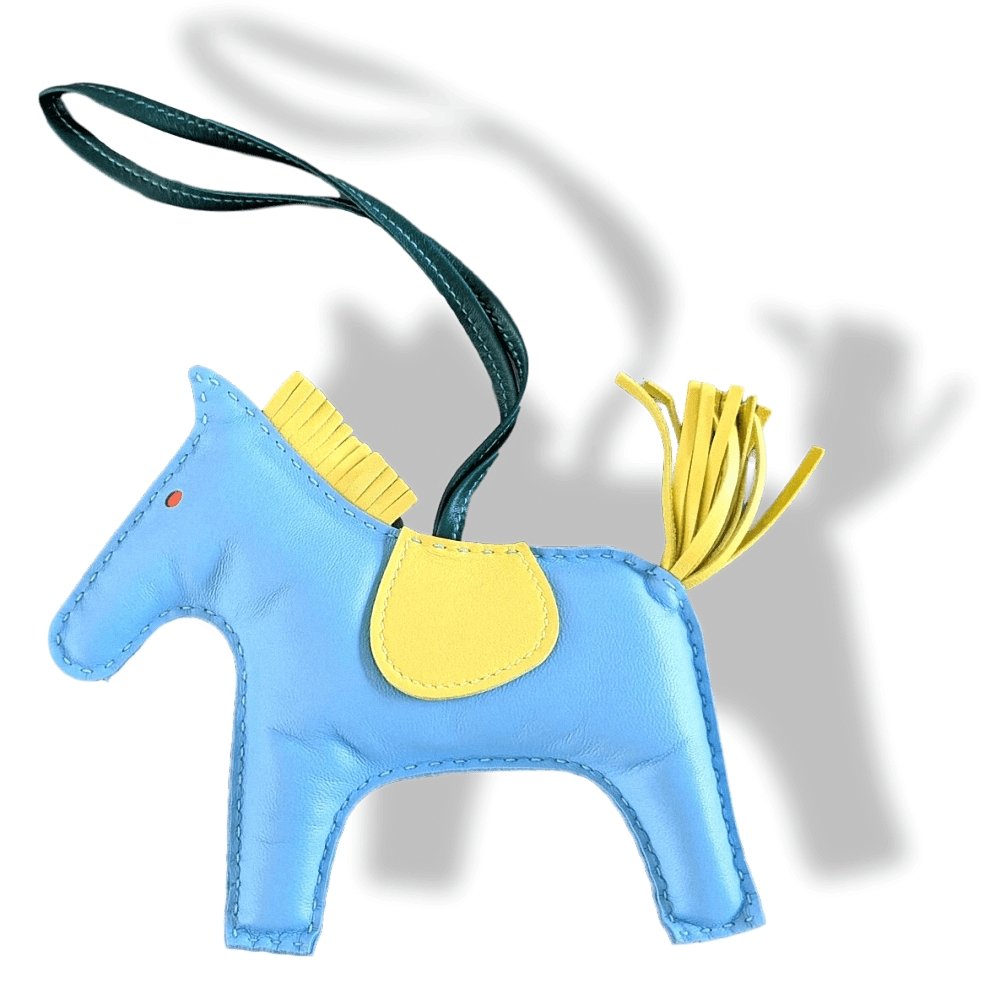 Hermes Blue Celeste/Yellow/Malachite Lamb Milo RODEO GM Horse Bag Charm, BNWTIB! - poupishop
