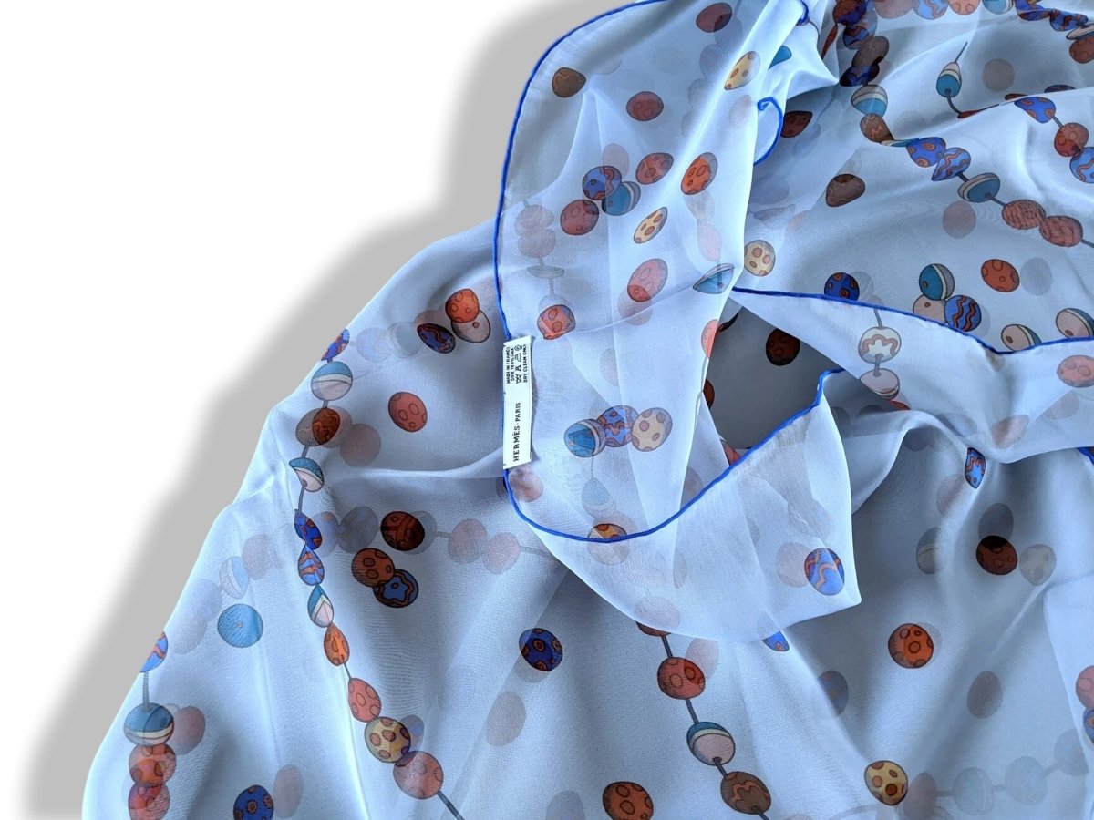 Hermes Blue DANCING PEARLS Mousseline Silk Stole, New! - poupishop