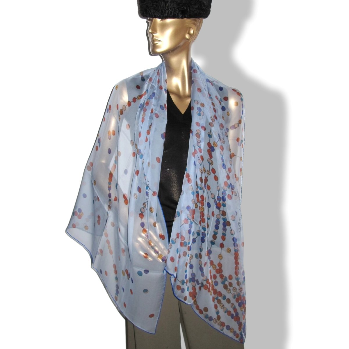 Hermes Blue DANCING PEARLS Mousseline Silk Stole, New! - poupishop