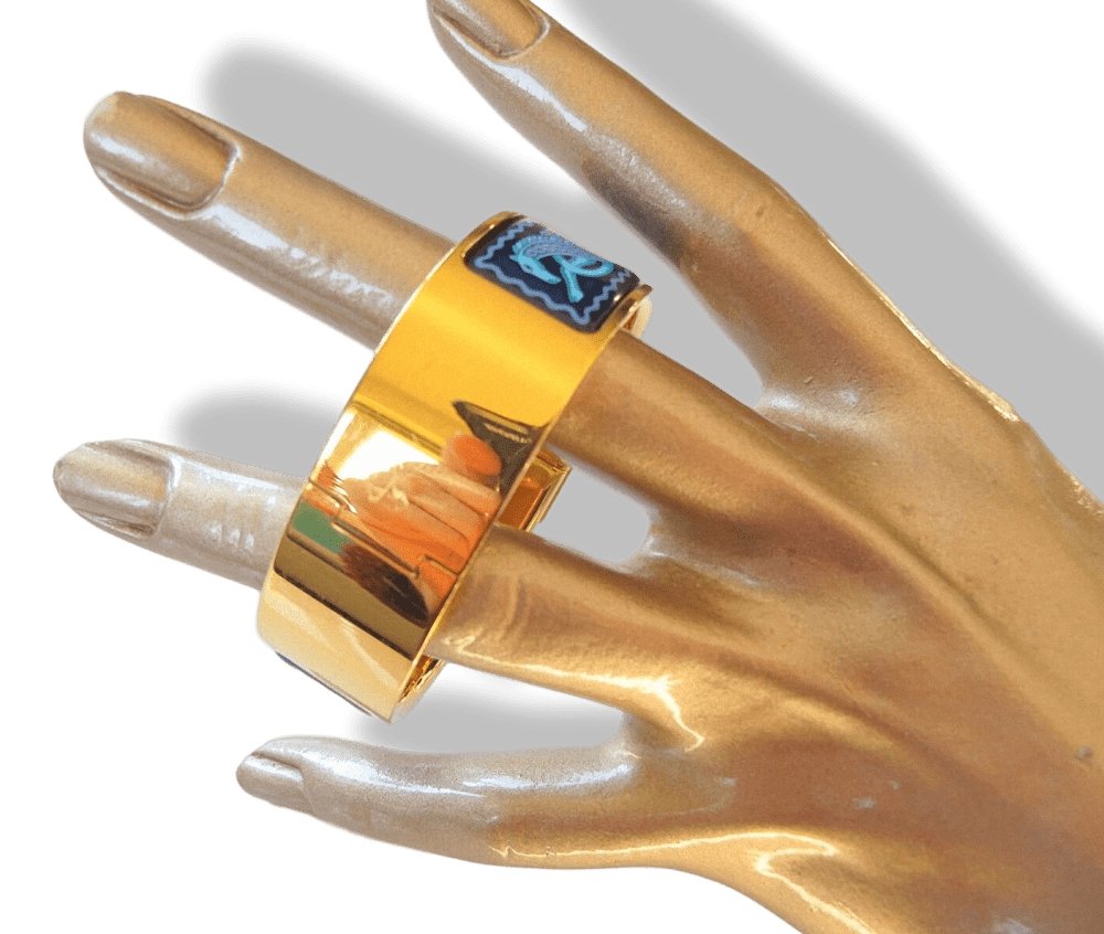 Hermes Blue Enamel/Gold Horses Clic Clac Bangle Bracelet Sz S, Box! - poupishop
