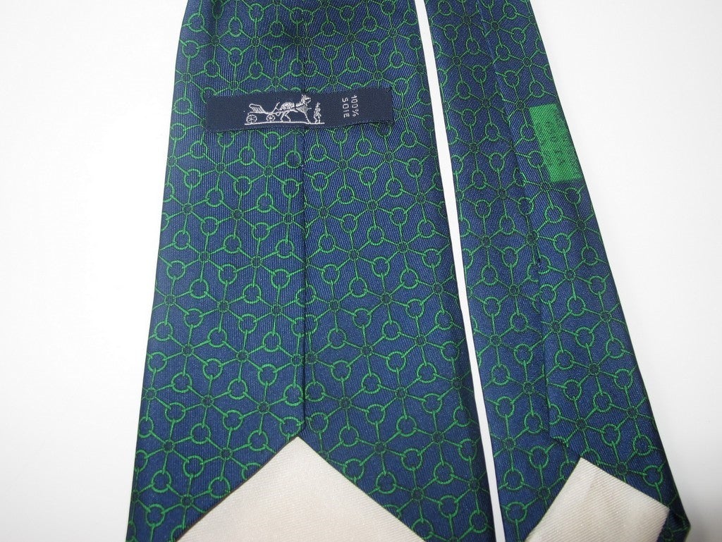 Hermes Blue Green Classic Mors Twill Silk Tie, Nr 650 TA - poupishop