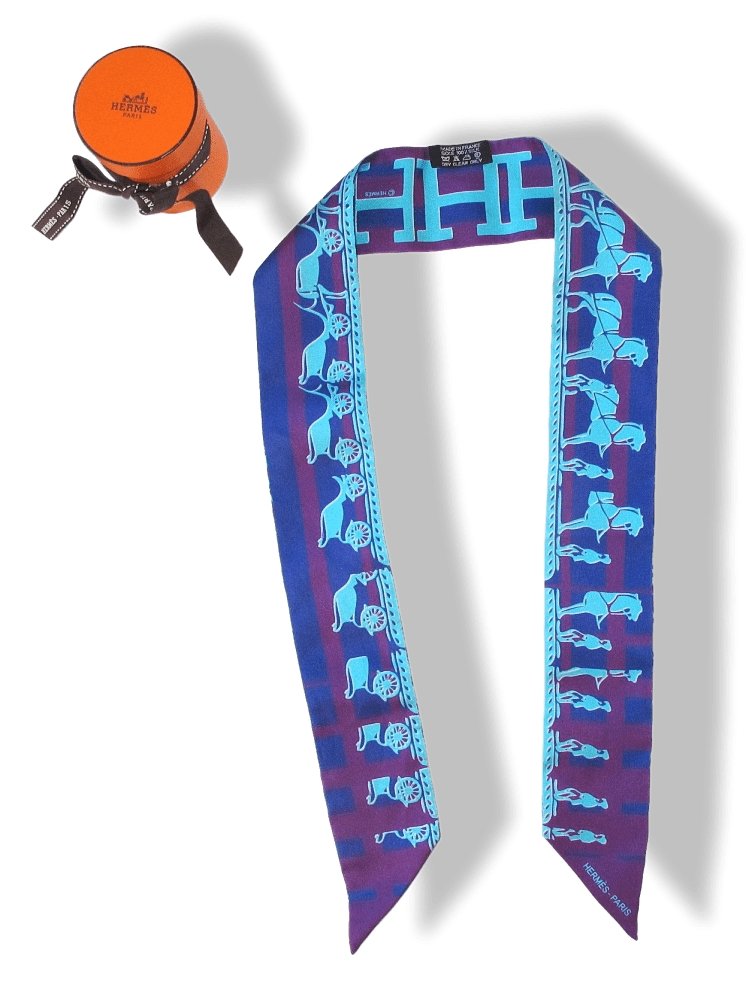 Hermes Blue Purple Limited Edition Twilly 24 Faubourg Seconde Ginza 5 - 4 - 1 Twilly, NIB! - poupishop