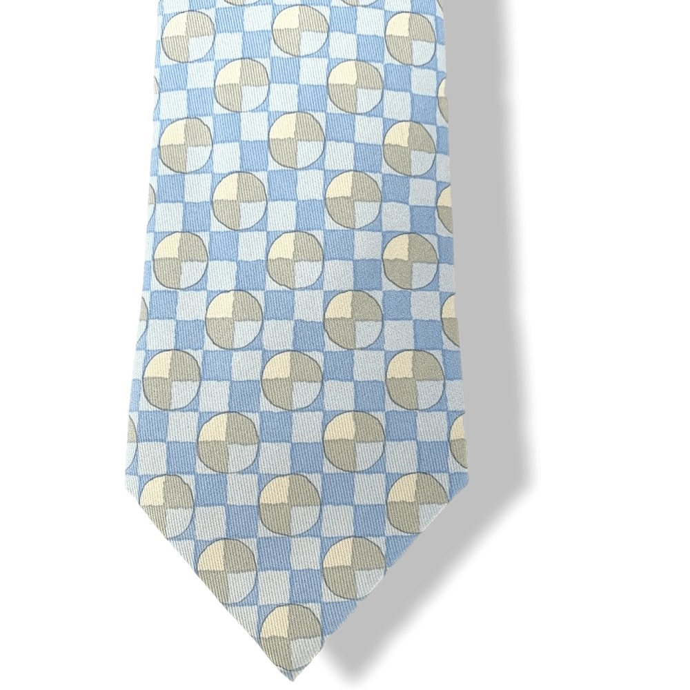 Hermes Blue Sky Linen Art Deco Geometric Twill Silk Tie 9cm, NWT in Pochette! - poupishop