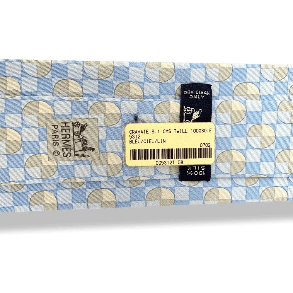 Hermes Blue Sky Linen Art Deco Geometric Twill Silk Tie 9cm, NWT in Pochette! - poupishop