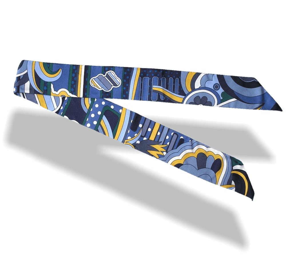 Hermes Blue Yellow Green Faubourg Rainbow Silk Twilly, NWTIB! - poupishop