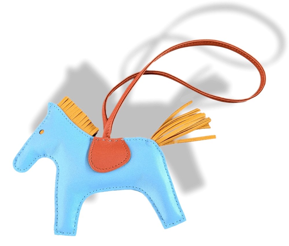 Hermes Blue/Warm Yellow/Cornaline Lamb Milo RODEO MM Horse Bag Charm, NIB! - poupishop