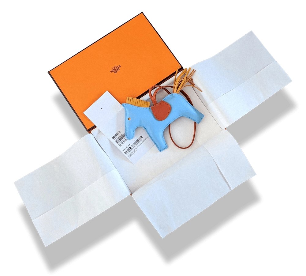 Hermes Blue/Warm Yellow/Cornaline Lamb Milo RODEO MM Horse Bag Charm, NIB! - poupishop