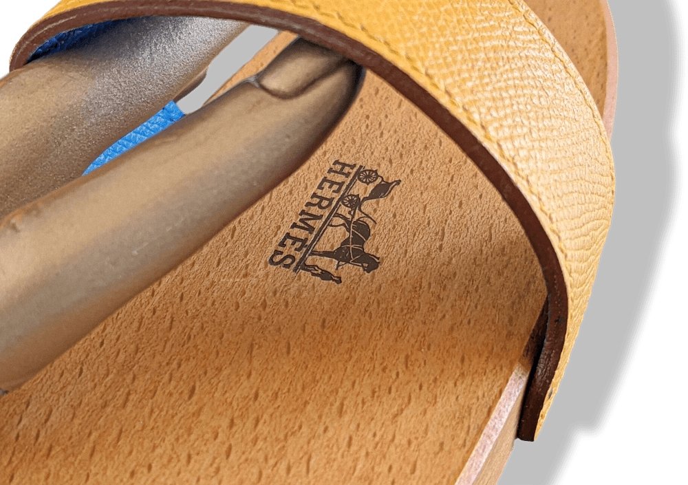 Hermes Blue/Yellow Equistrian Leather/Wood/Silk HORSE BODY BRUSH, BNEW! - poupishop
