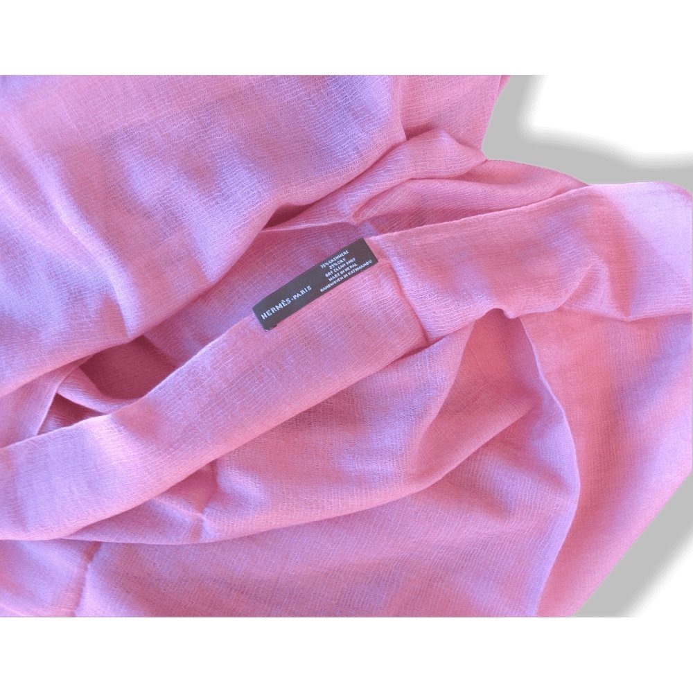 Hermes Bois de Rose Pink Plume Allumette Handwoven in Nepal 75% Cashmere Stole GM, NIB! - poupishop