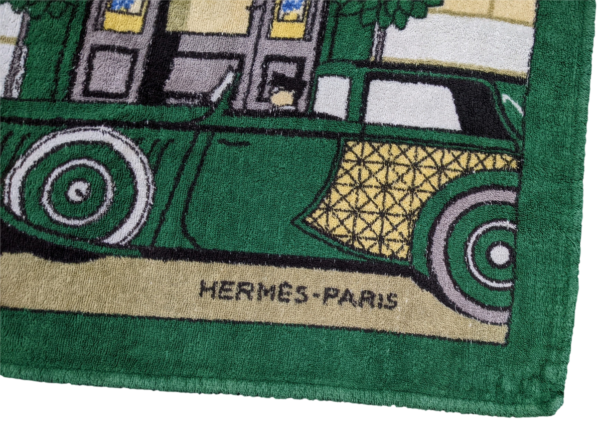 Hermes Vintage 90's Green "Boucheron" Terry Beach Towel 90 x 150 cm