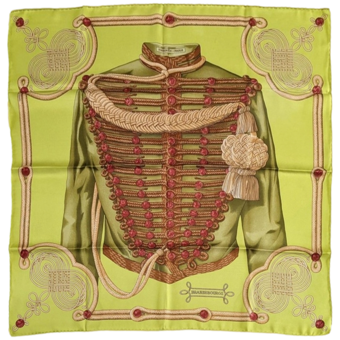 Hermes 2008 Vert Anis BRANDEBOURG by Caty Latham Vintage Silk 70 cm