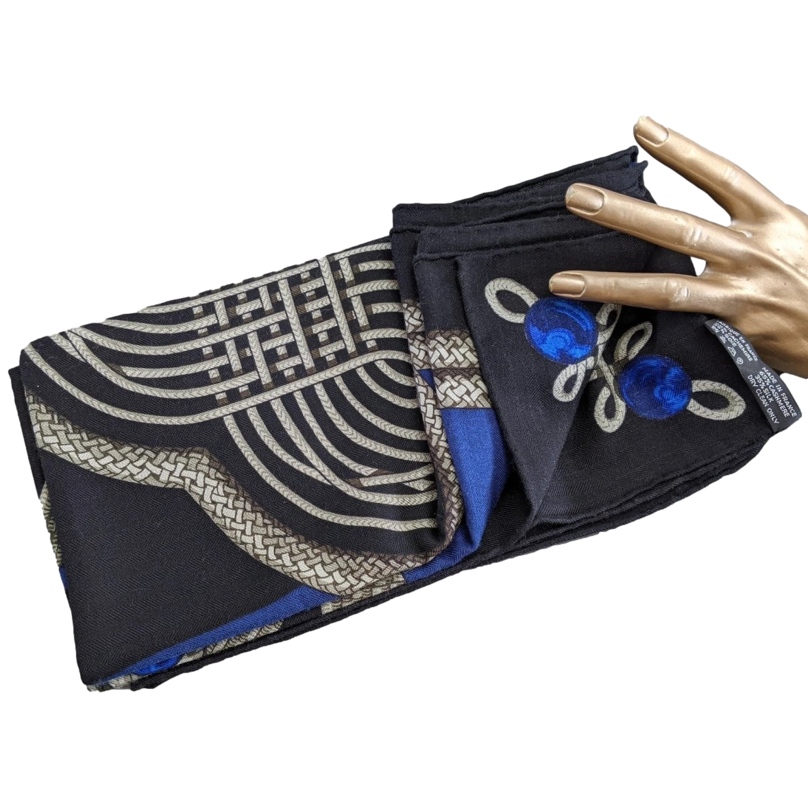 Hermes 2015 Noir/Bleu Brandebourg by Caty Latham Cashmere Shawl 140