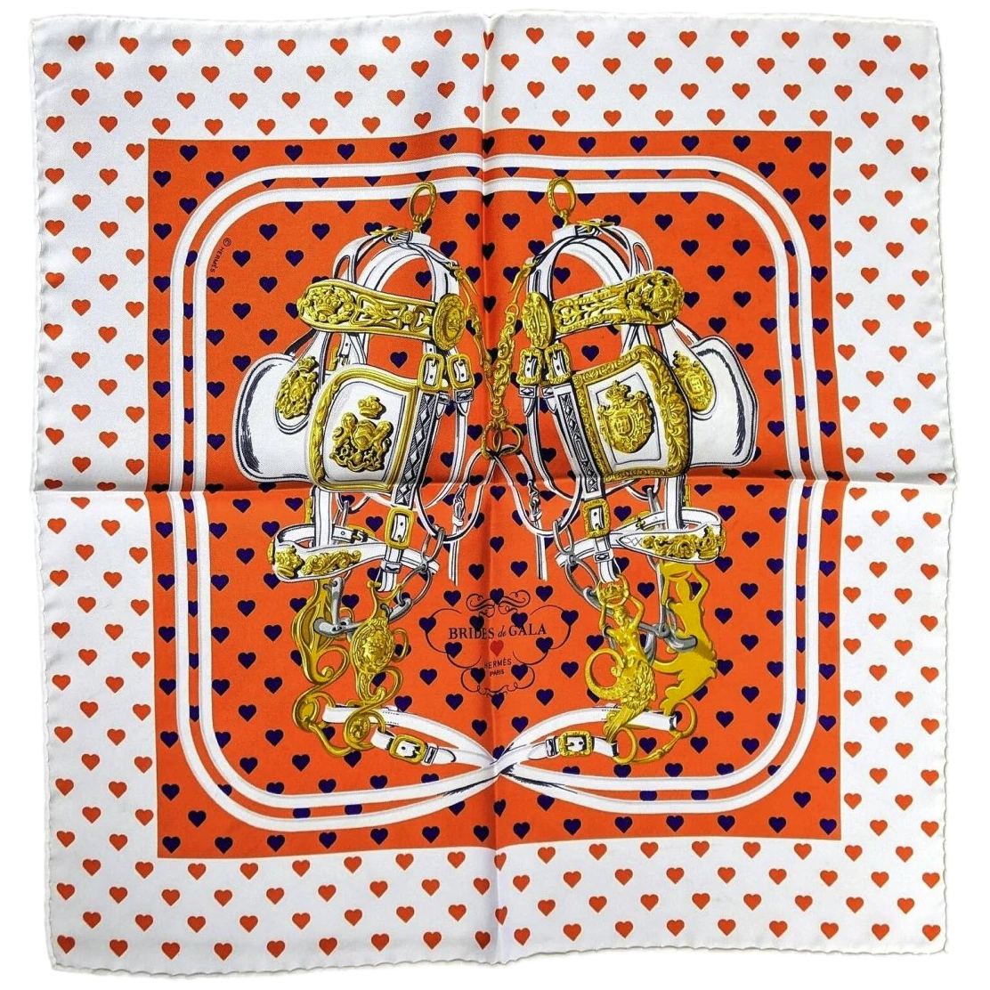 Hermes 2017 Special Issue White/Orange "Brides de Gala Love" Gavroche 45cm