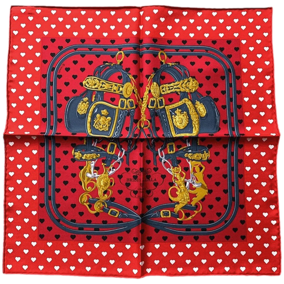 Hermes 2017 Red Burgundy Aged Gold BRIDES DE GALA LOVE Twill Gavroche Carre 45 CM