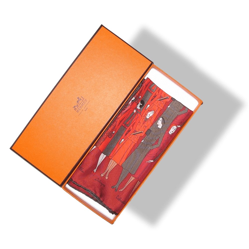 Hermes Brique Red Bronze Orange Les Sportives Silk Pocket Scarf Gavroche 42cm, NIB! - poupishop