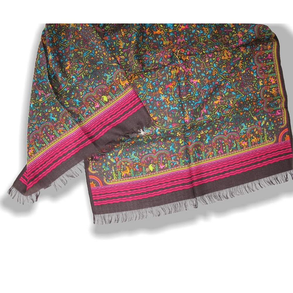 Hermes Brown Fuchsia Jardins d' Armenie Cashmere Fringed Stole, Rare, New! - poupishop