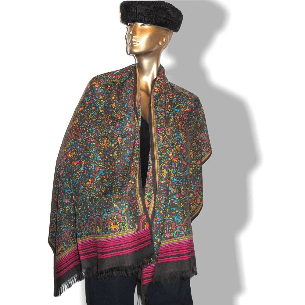 Hermes Brown Fuchsia Jardins d' Armenie Cashmere Fringed Stole, Rare, New! - poupishop