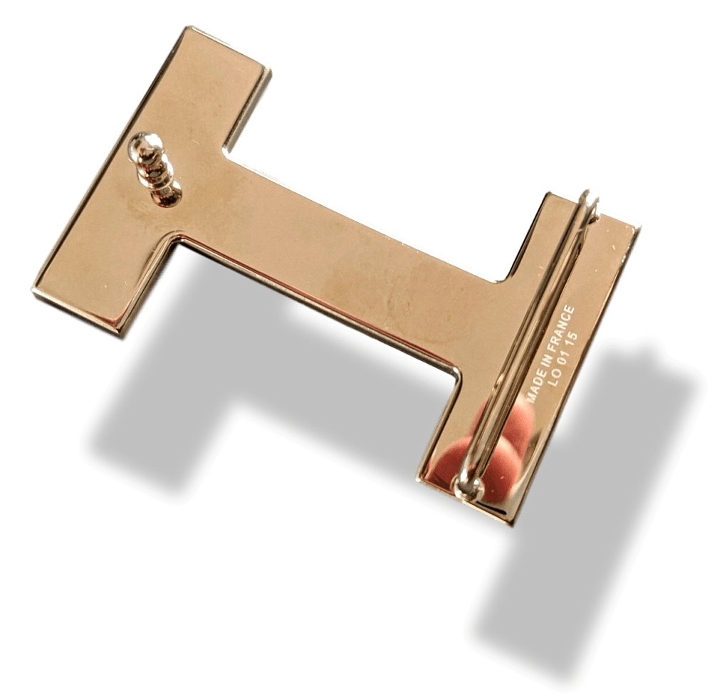 Hermes Brushed Permabrass QUIZZ Buckle H 32mm, Orange Pochette! - poupishop