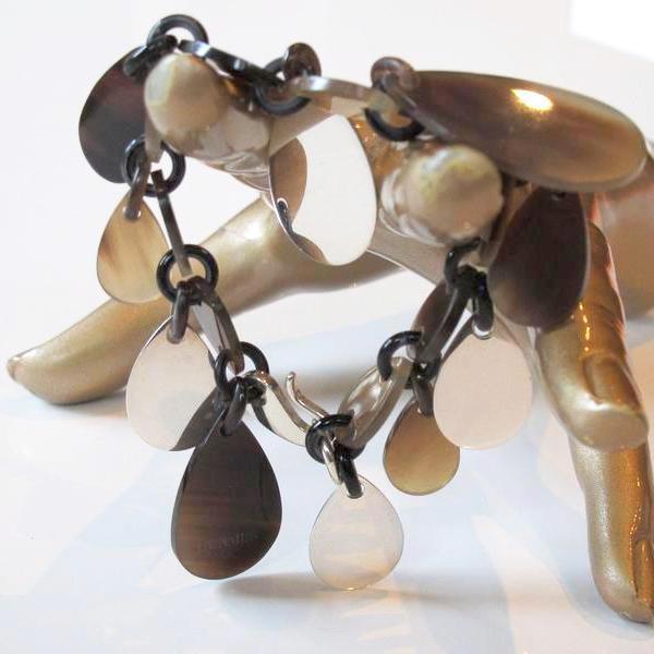 Hermes Buffalo Horn and Silver Line Rajani Bracelet, Box! - poupishop