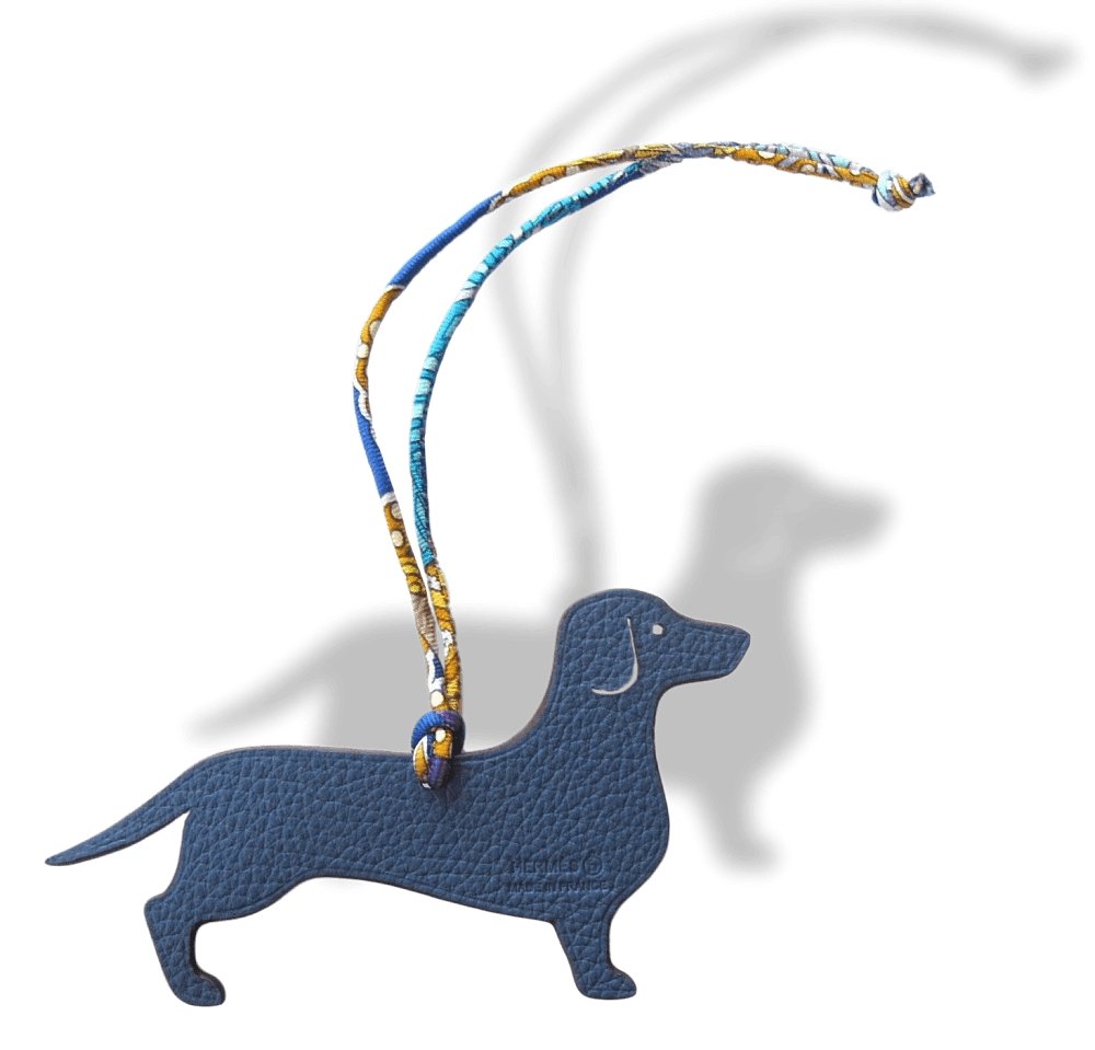 HERMES Burgundy Blue Dog BASSET Basset Hound PETIT H Bag Charm, NIB! - poupishop
