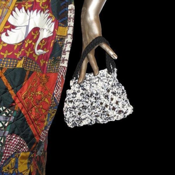 Hermes B/W Crocheted Silk Handbag 16cm TPM, New!