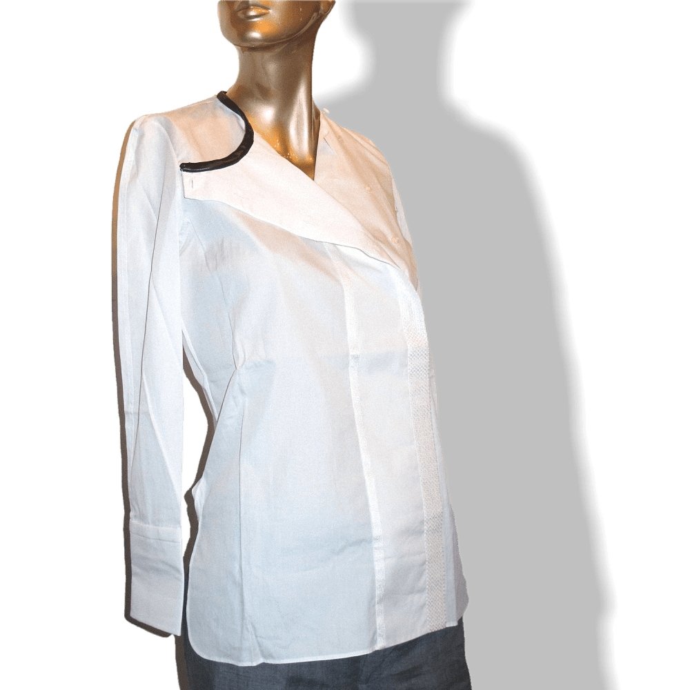 Hermes Embellished Couture Linen Shirt with Lambskin Collar