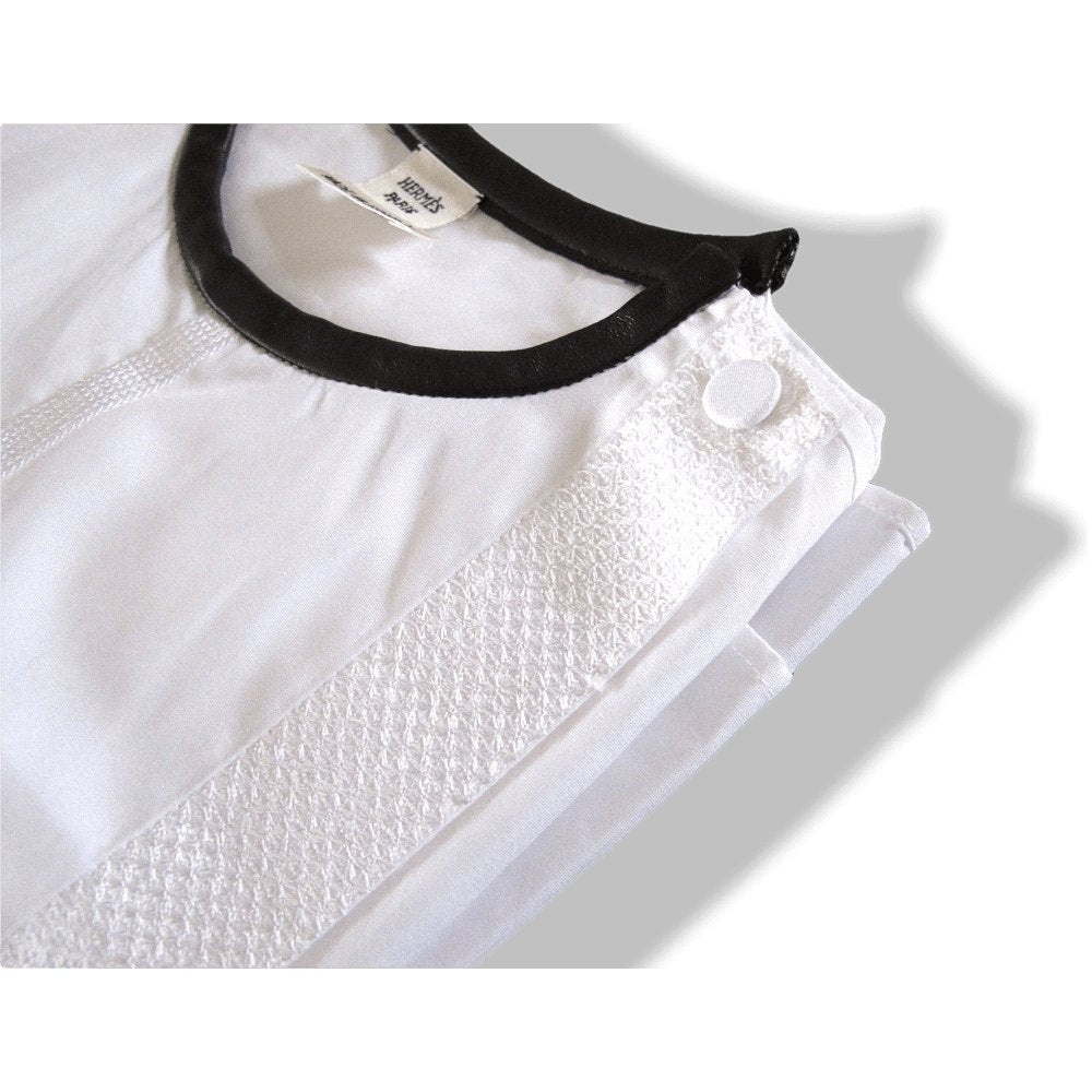 Hermes Embellished Couture Linen Shirt with Lambskin Collar