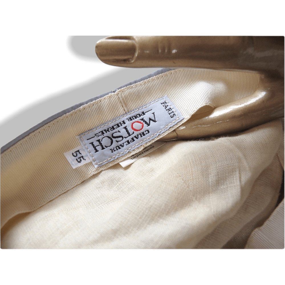 Hermes by Motsch Baby Blue Printed Silk Brides de Gala & Leather Strap Cap Hat Sz55, New! - poupishop