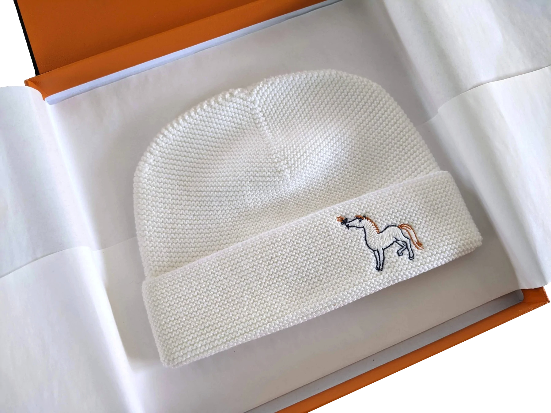 Hermes Blanc Creme "Bonnet Cabriole" by Alice Charbin Baby Hat 3M