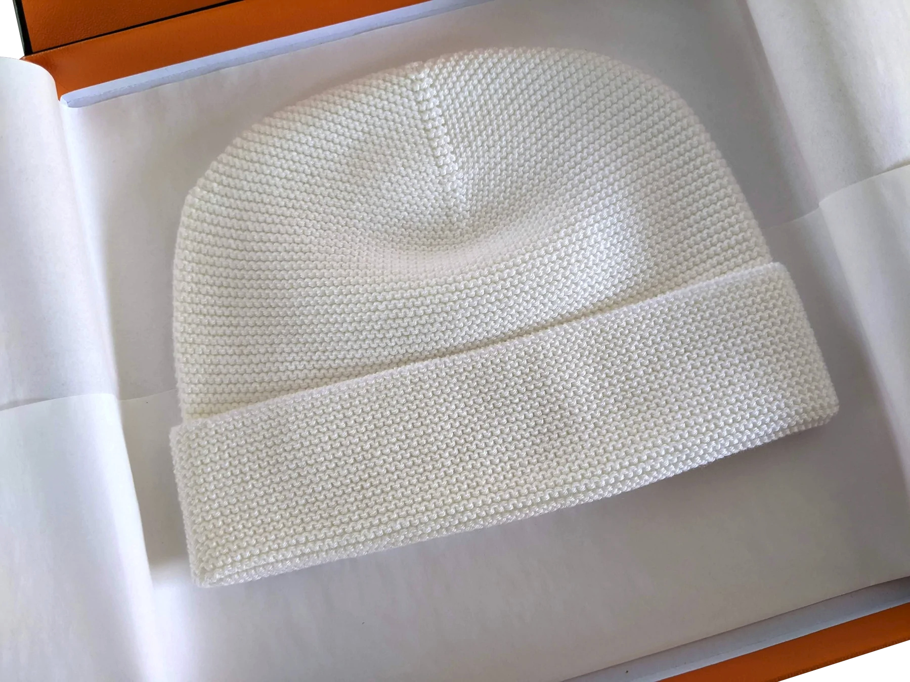 Hermes Blanc Creme "Bonnet Cabriole" by Alice Charbin Baby Hat 3M