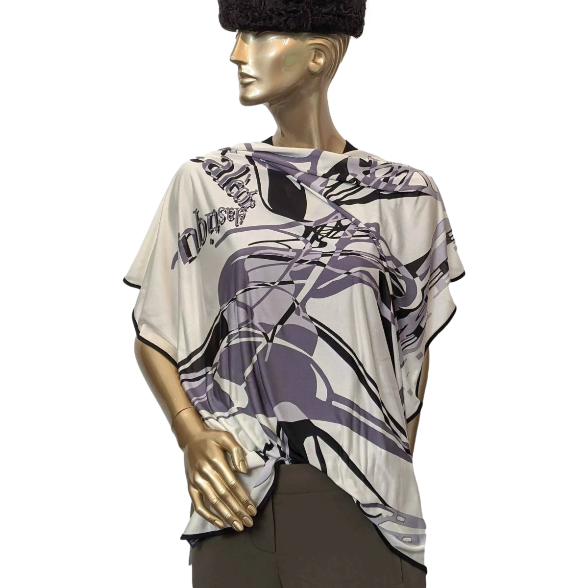 Hermes 2006 Blanc/Gris/Noir CALECHE ELASTIQUE by Bali Barret Jersey Fluide 90cm