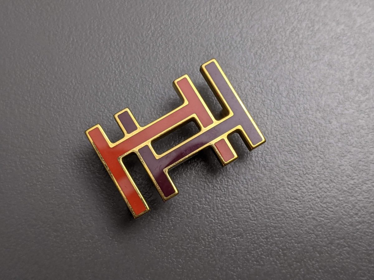 Hermes Capucine/Rouge H Plated Gold Laquered H AU CARRE Buckle 13 mm, Pochette! - poupishop