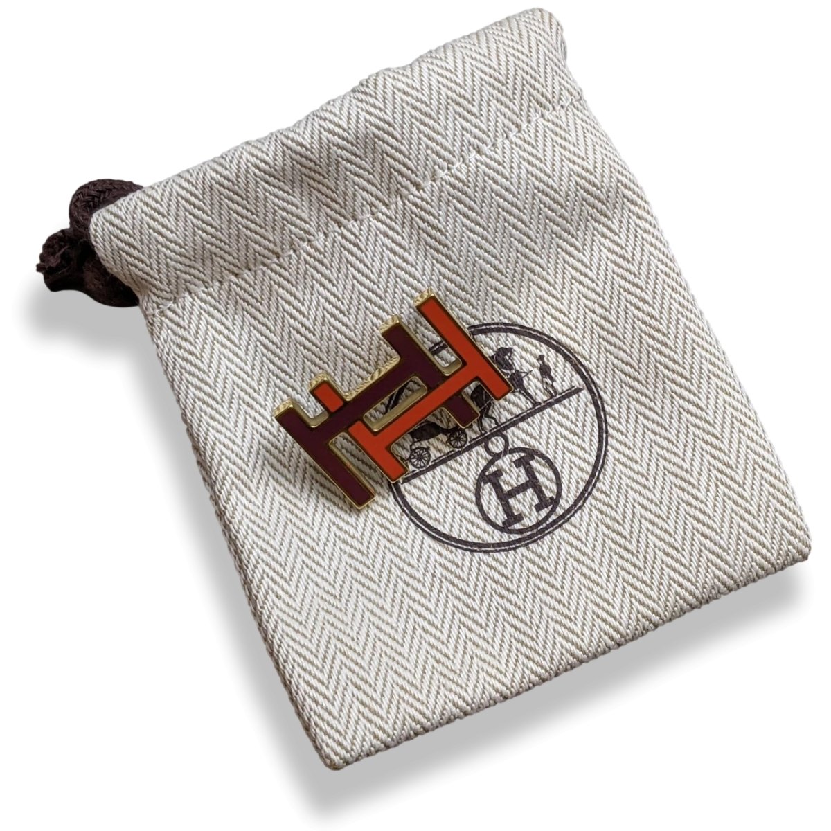 Hermes Capucine/Rouge H Plated Gold Laquered H AU CARRE Buckle 13 mm, Pochette! - poupishop