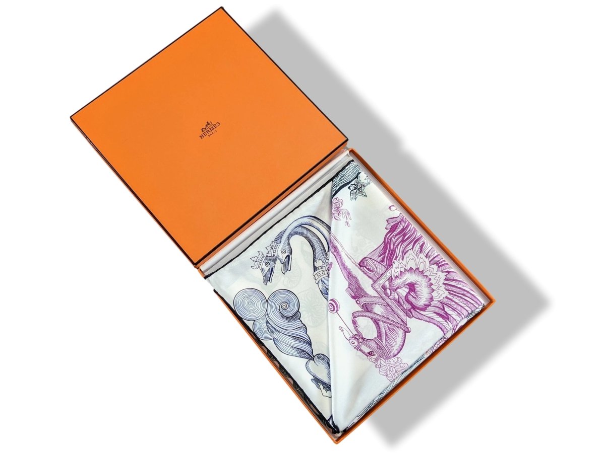 Hermes CARRE DOUBLE FACE Della Cavalleria Favolosa by Virginie Jamin Twill Scarf 90cm, BNIB! - poupishop