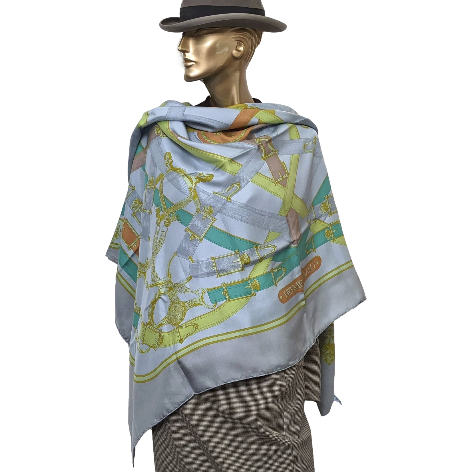 Produits Hermes 2011 Aqua/Corail/Vert "Cavalcadour" Dip Dye Silk Shawl 140