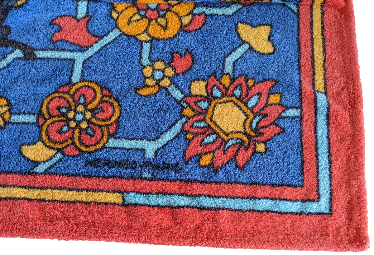 Produits Hermes Vintage Red/Blue Cotton Terry Beach Towel 90 x 150 cm