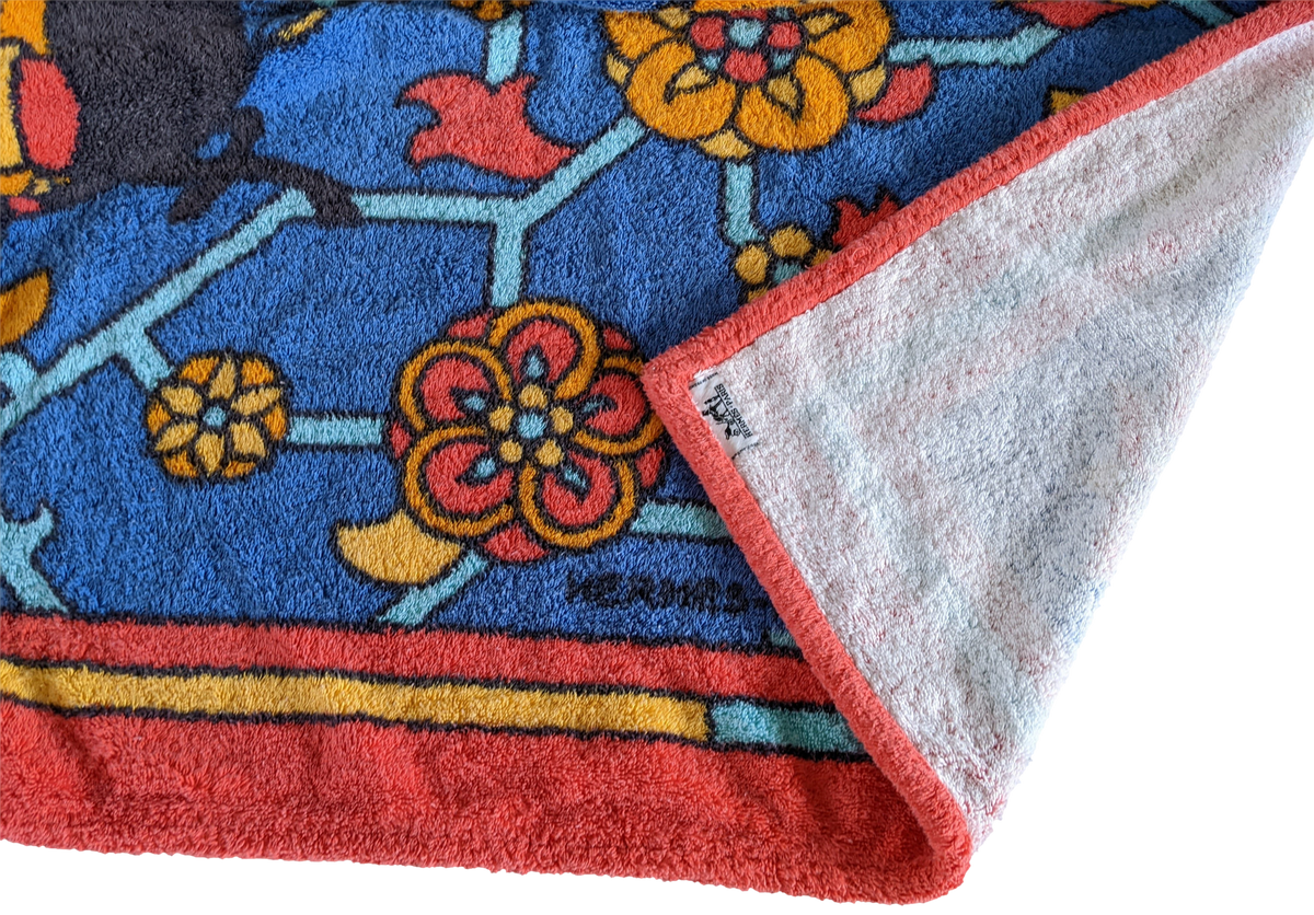 Hermes Vintage Red/Blue Cotton Terry Beach Towel 90 x 150 cm, Rare!