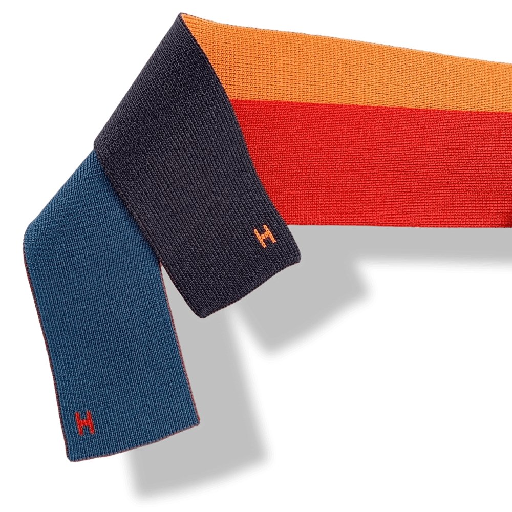 Hermes Chilli Pepper Ocean Navy Orange MAILLE DE SOIE 4 TEMPS 100% Mesh Silk Tie 7cm, NWT in Pochette! - poupishop