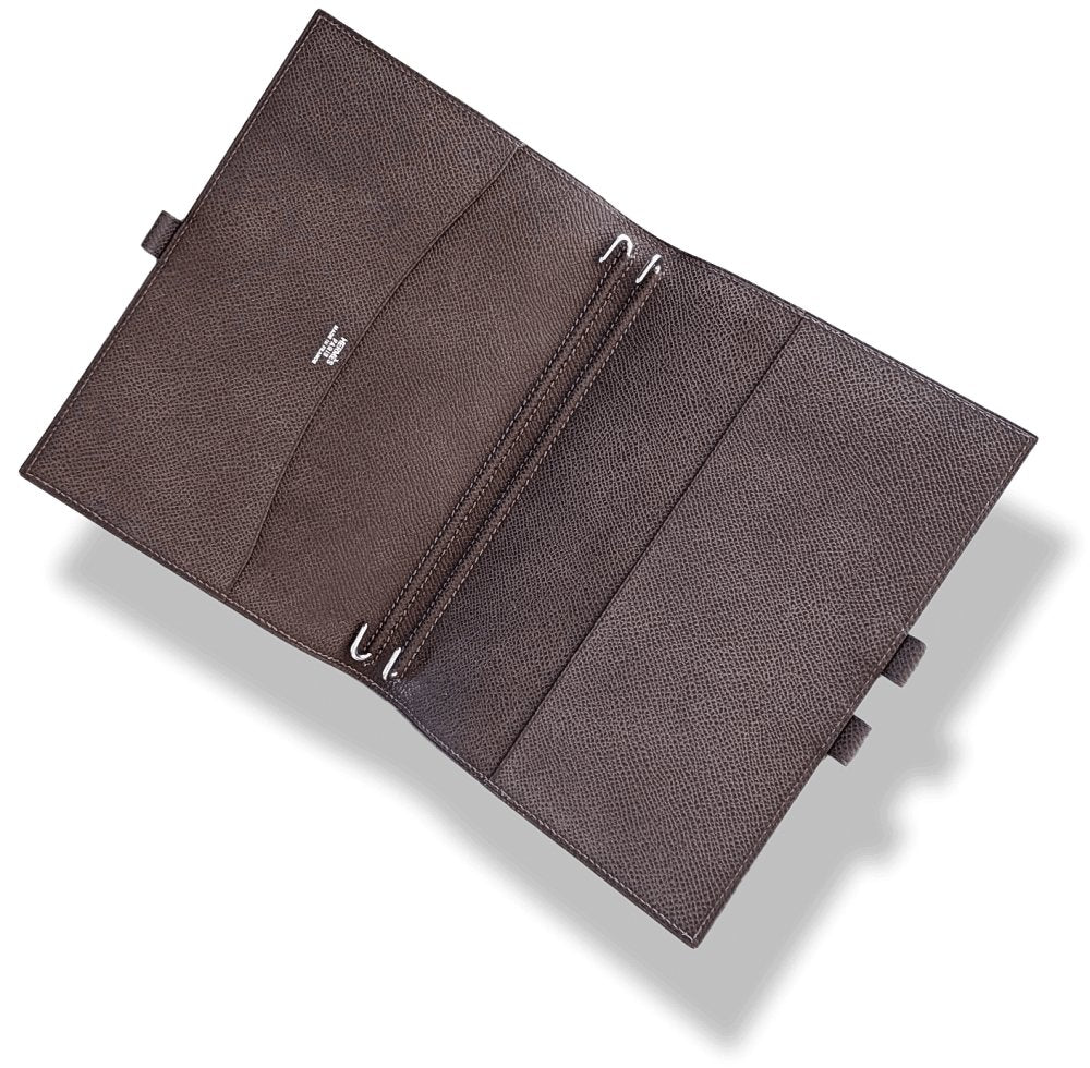 Hermes Chocolate Epsom Agenda Cover GLOBE-TROTTER 2 PINS with Silver Pen, BNWTIB! - poupishop