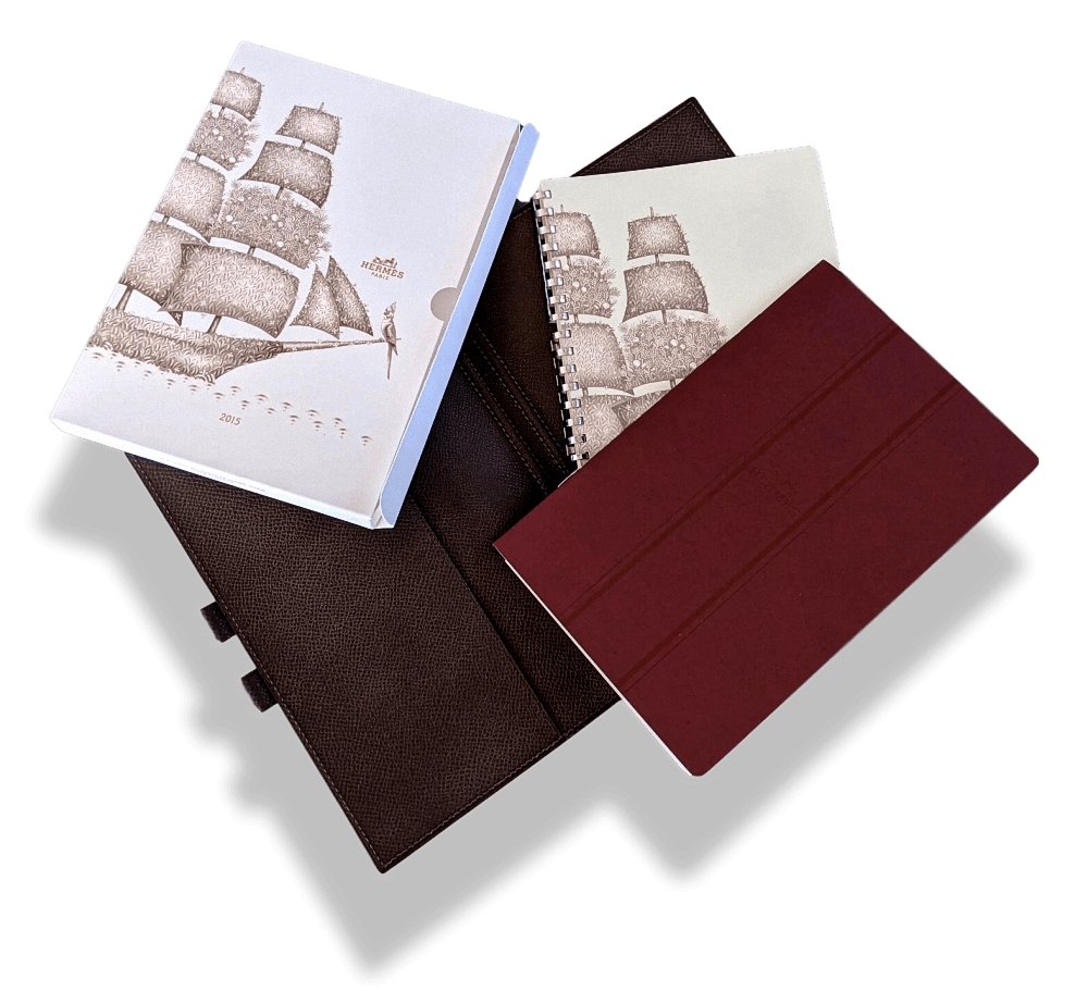 Hermes Chocolate Epsom Agenda Cover GLOBE-TROTTER 2 PINS with Silver Pen, BNWTIB! - poupishop